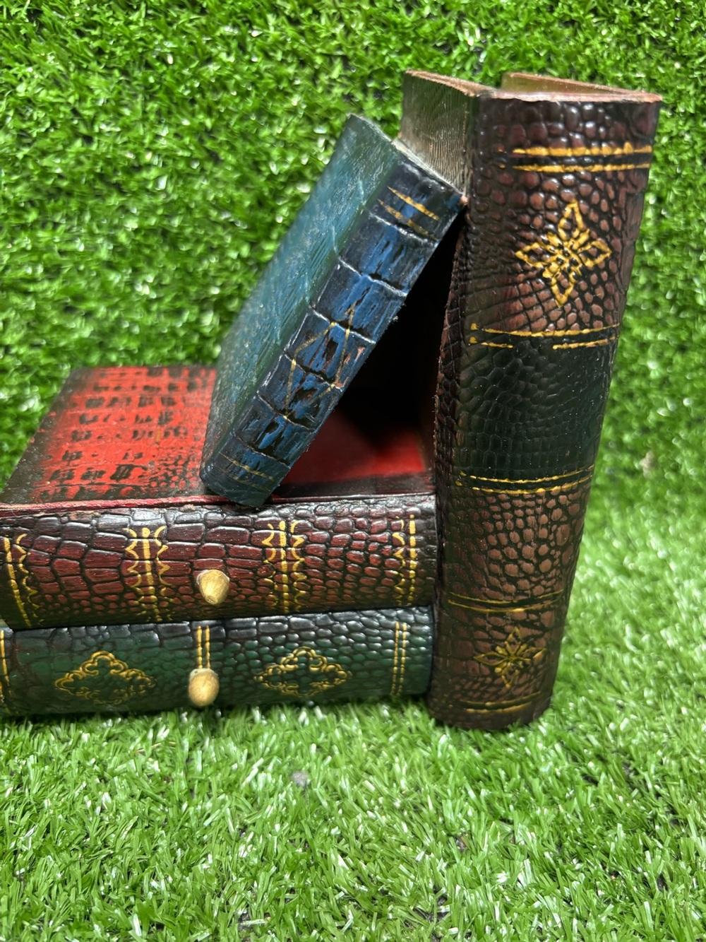 Decorative Faux Leather Book Storage Box Set with Drawers